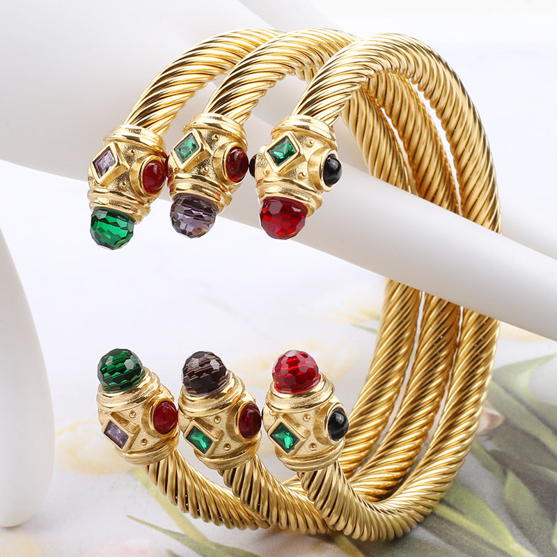 Wholesale Stainless Steel Colorful Diamond Titanium Steel Wire Rope Bracelet ACC-BT-QianCai002