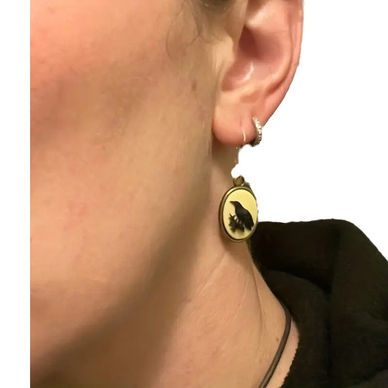 Wholesale Vintage Oval DIY Three-dimensional Crow Alloy Earrings ACC-ES-MingC003