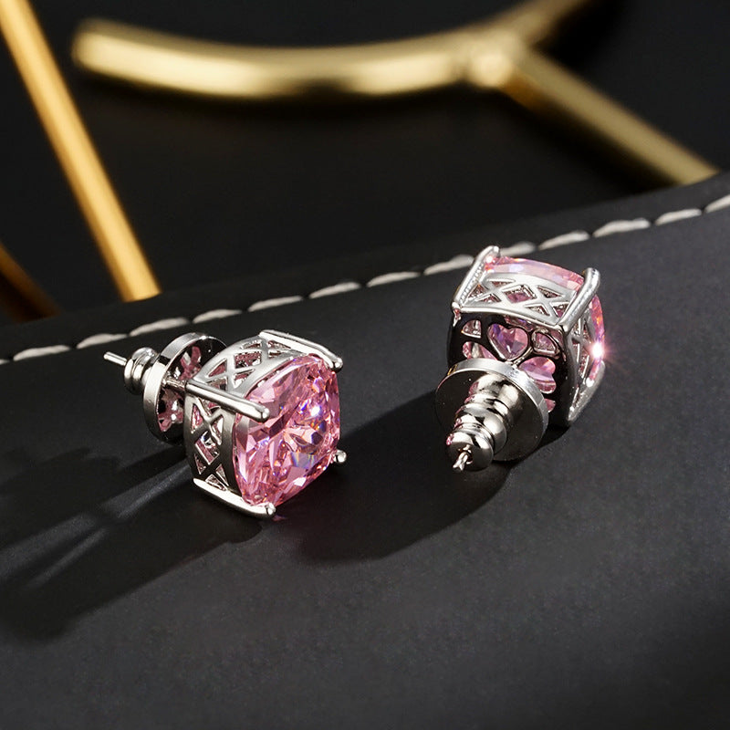 Wholesale  inlaid zircon square pink square earrings