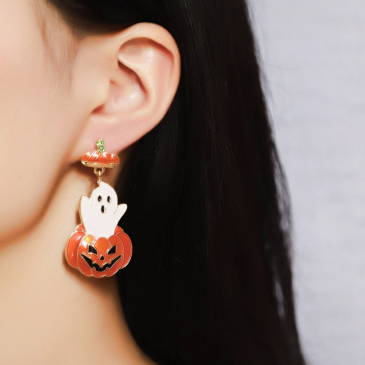 Wholesale Halloween earrings pumpkin element micro diamond oil niche funny earrings