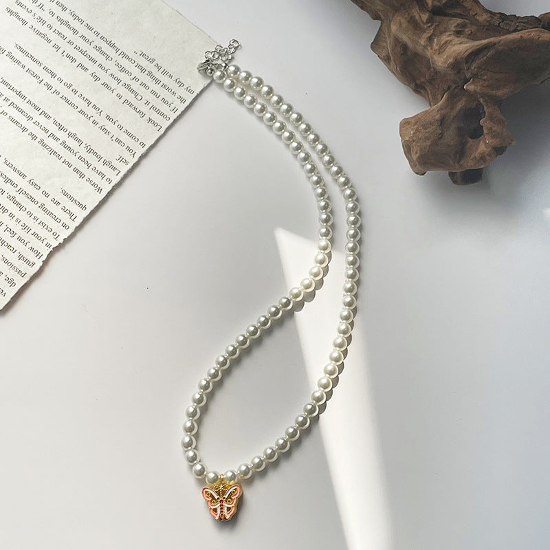 Wholesale  beaded pearl butterfly pendant niche clavicle chain