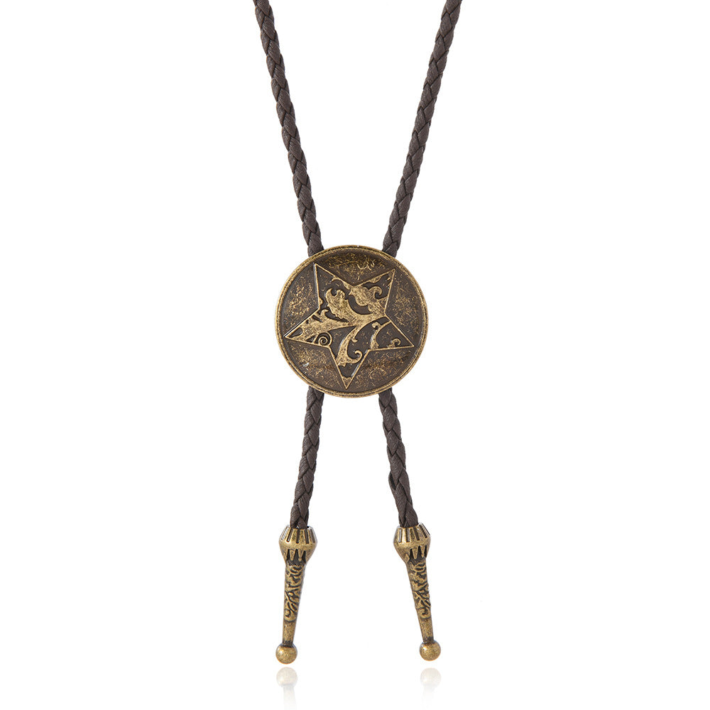 Wholesale Retro Star Pendant Bolo Tie Necklace Adjustable Leather Men S Trendy Jewelry Accessory
