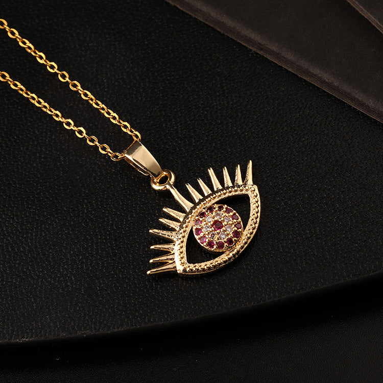 Wholesale Copper Clavicle Chain Colored Zircon Eye Pendant Evil Eye Necklaces ACC-NE-SY011