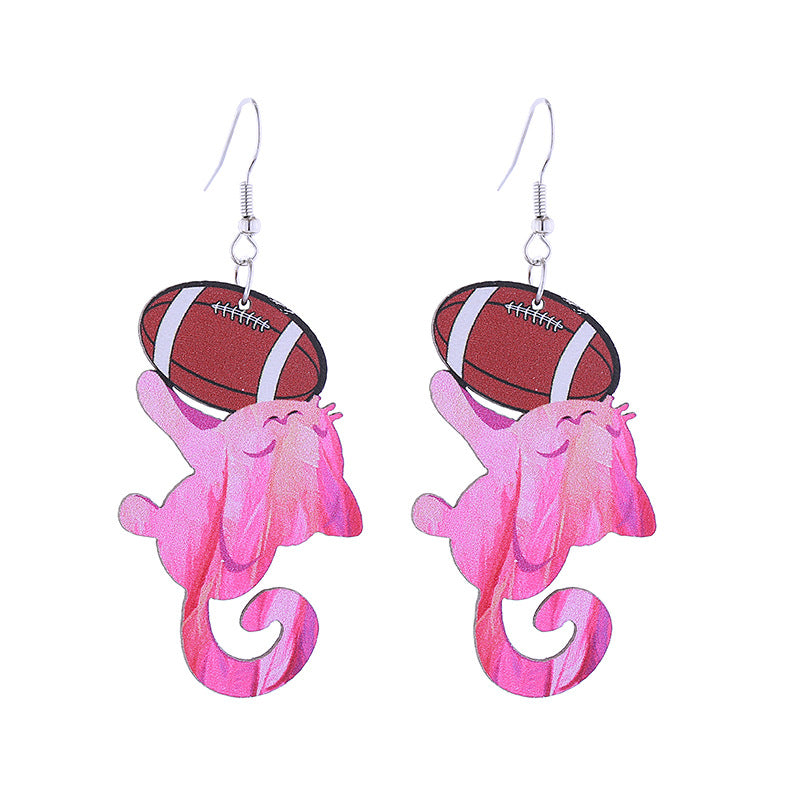 Wholesale Flame Super Rugby Baseball Sports Style Wooden Hollow Earrings