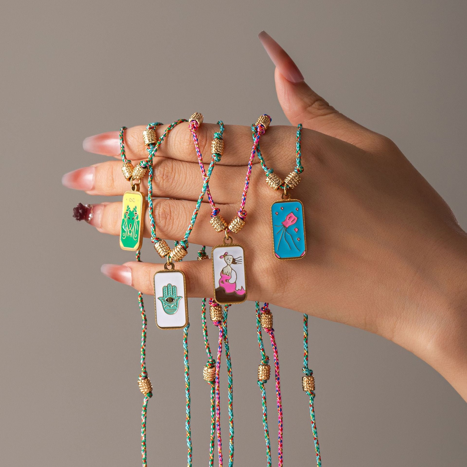 Wholesale Titanium Steel Necklace Colored Oil Drop Tarot Bohemian Necklace