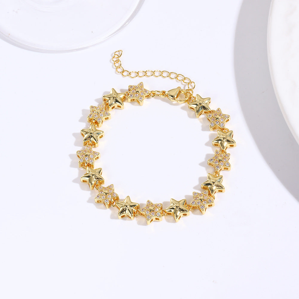 Wholesale  Stereo Micro-Paved Zircon Star and Moon Bracelet