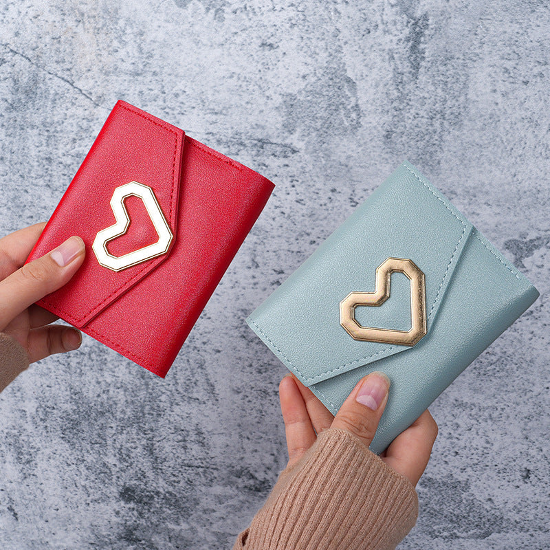 Wholesale Trendy Women S PU Leather Heart Shaped Three Fold Wallet Short Coin Purse Stylish Fashion Accessory For Casual Use