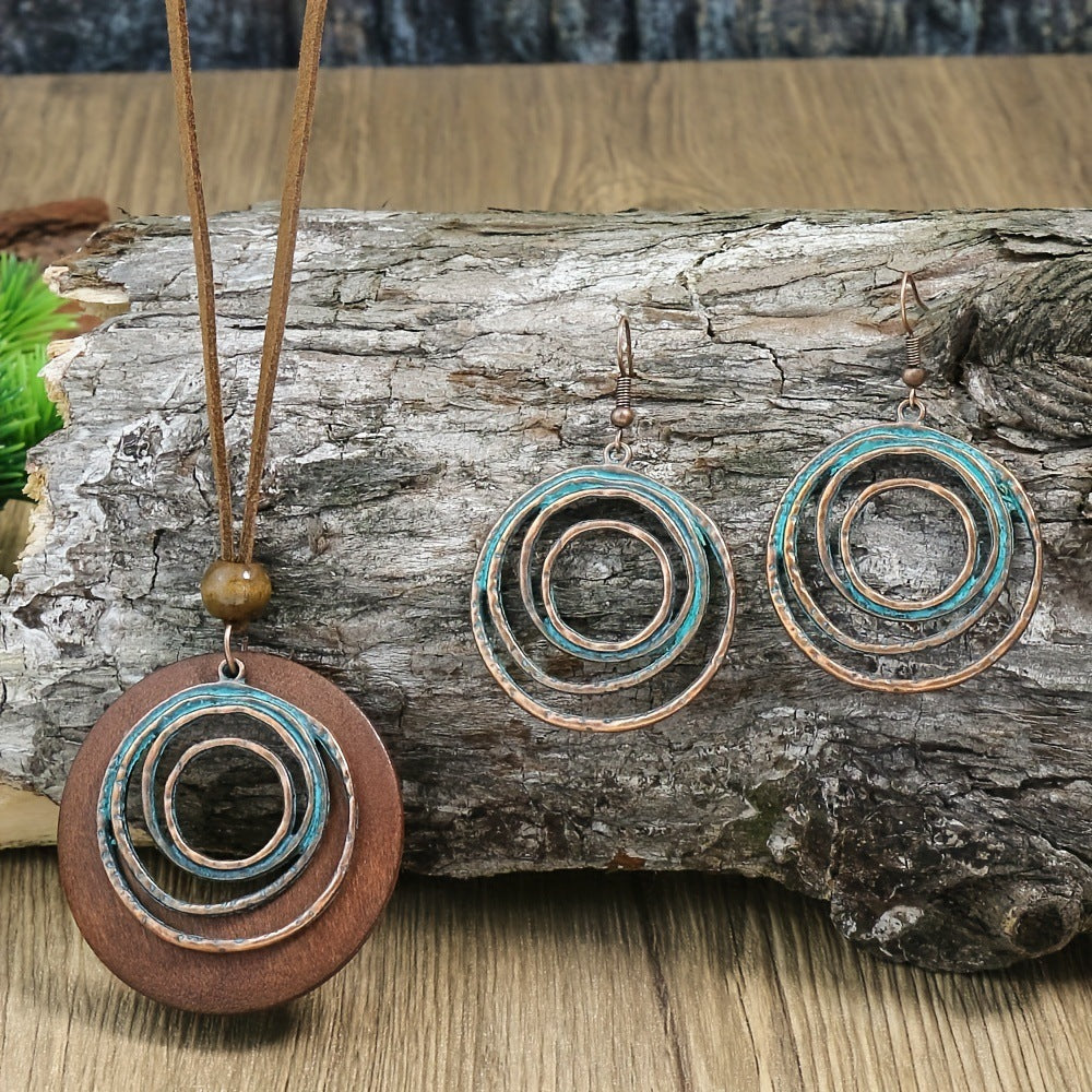 Wholesale Alloy Electroplated Bohemian Geometric Hollow Life Tree Earrings and Necklace Set for Everyday Chic Jewelry