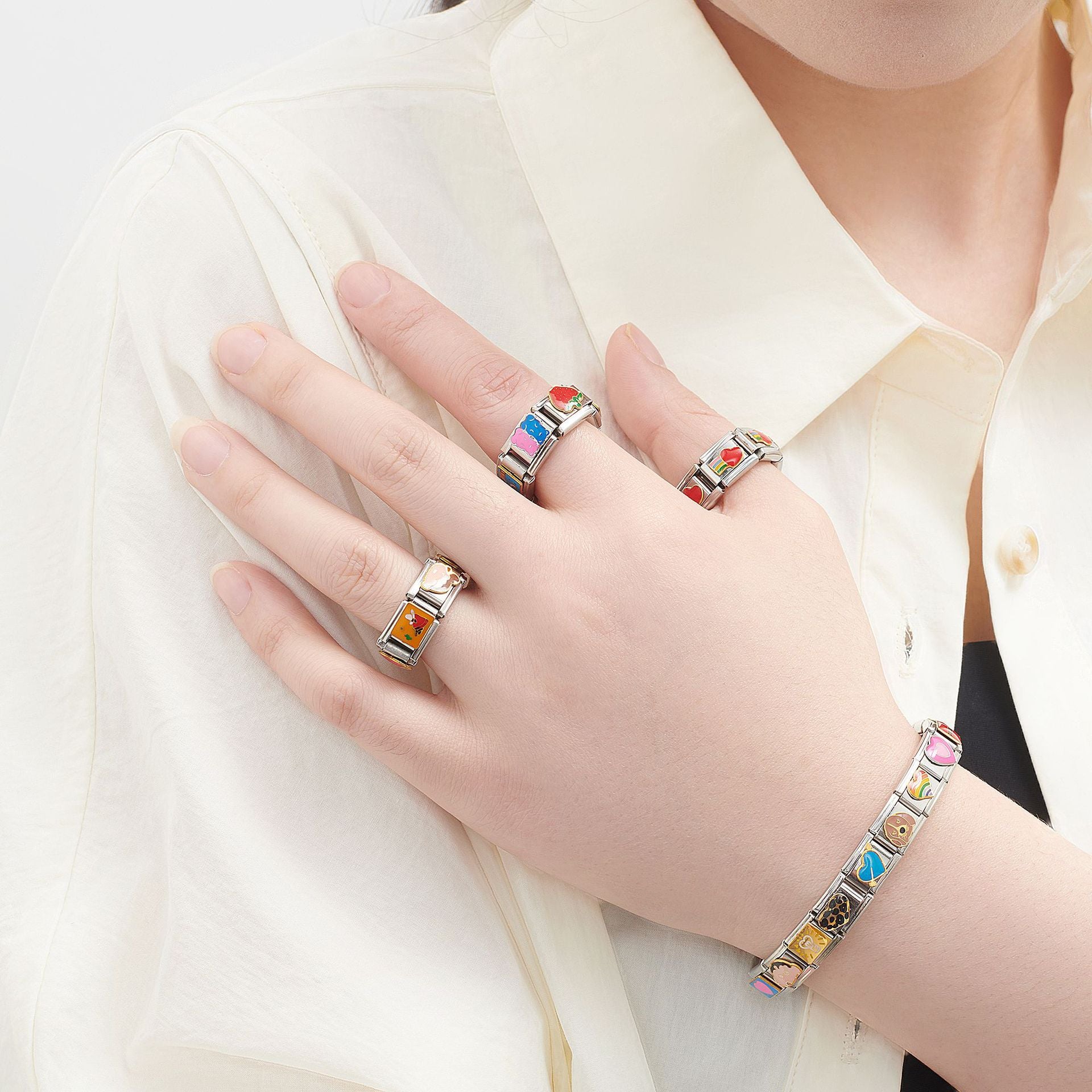 Wholesale Italian Charm Four-leaf Clover Titanium Steel  Matching ing DIY Charms