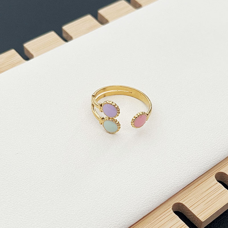 Wholesale Retro High-grade Sense Stainless Steel Golden Open Dot Oil Drop Ring