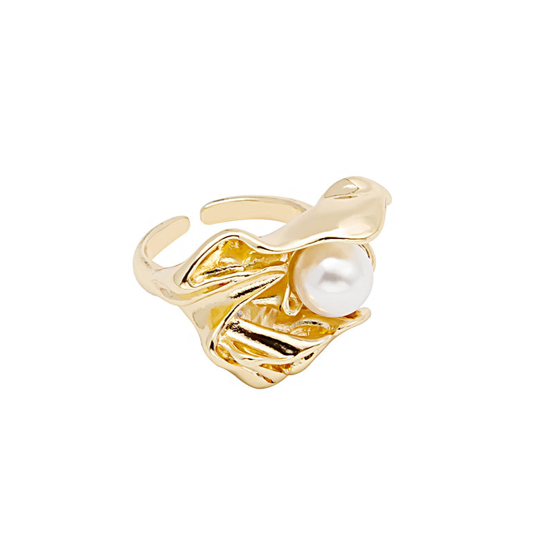 Wholesale Shell Crinkle Pearl Open Adjustable Ring