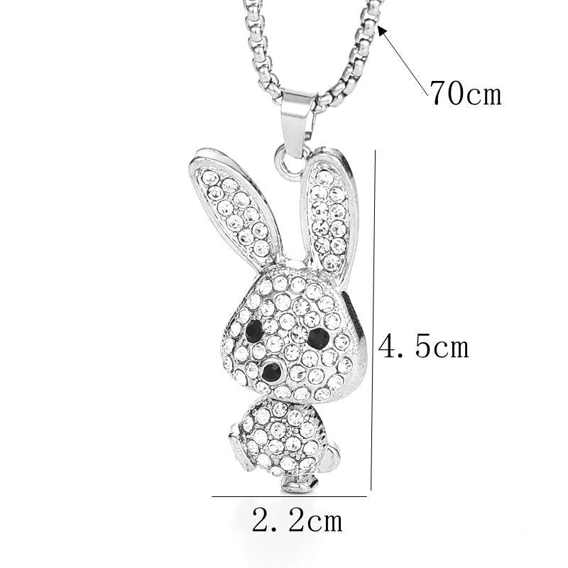 Wholesale titanium steel cute diamond Bear hip hop long sweater chain necklaces