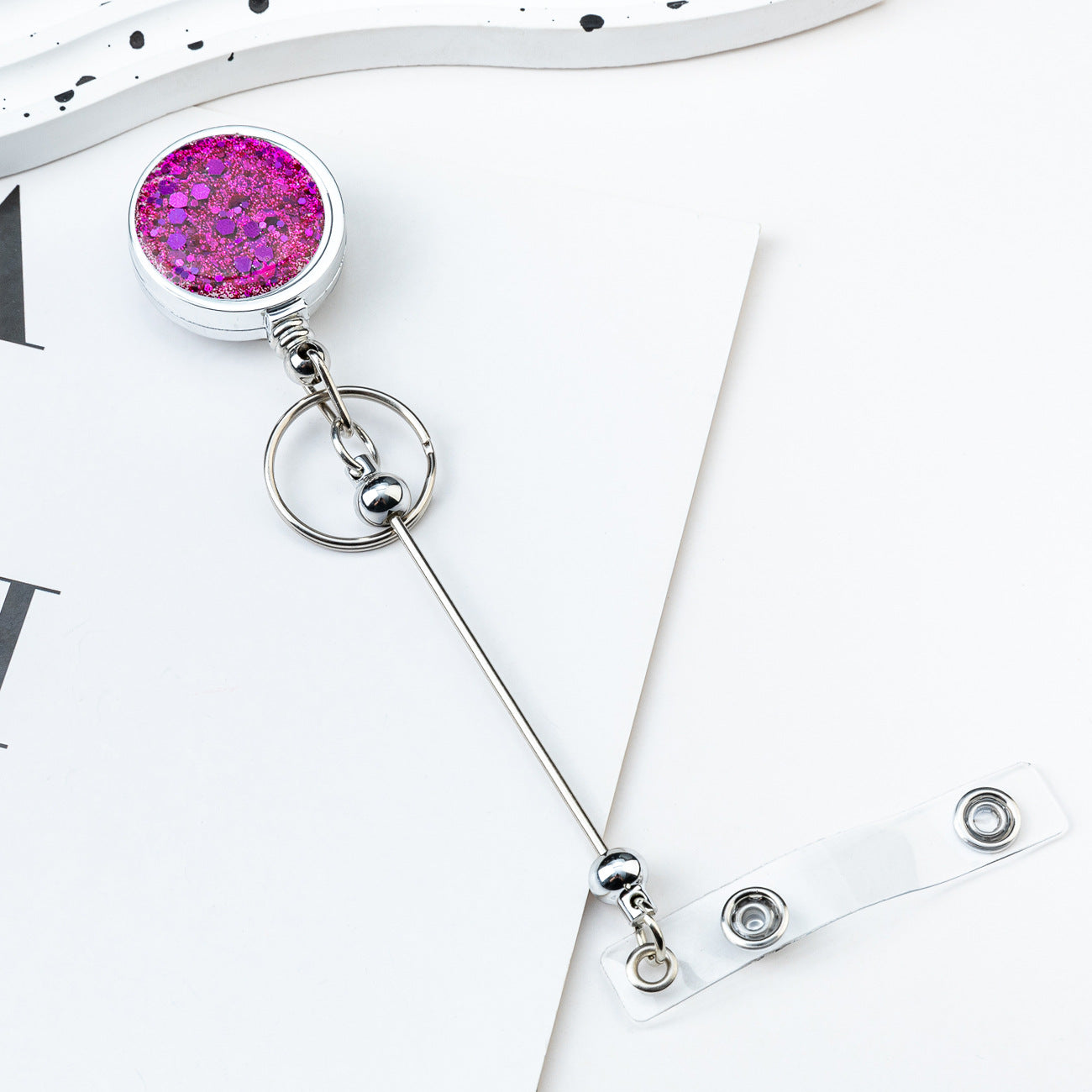 Wholesale DIY Beadable Glitter Sequin Badge Reels Easy-pull Buckle Retractable Plastic Easy-pull Badge Reel Buckle Retractable Buckle