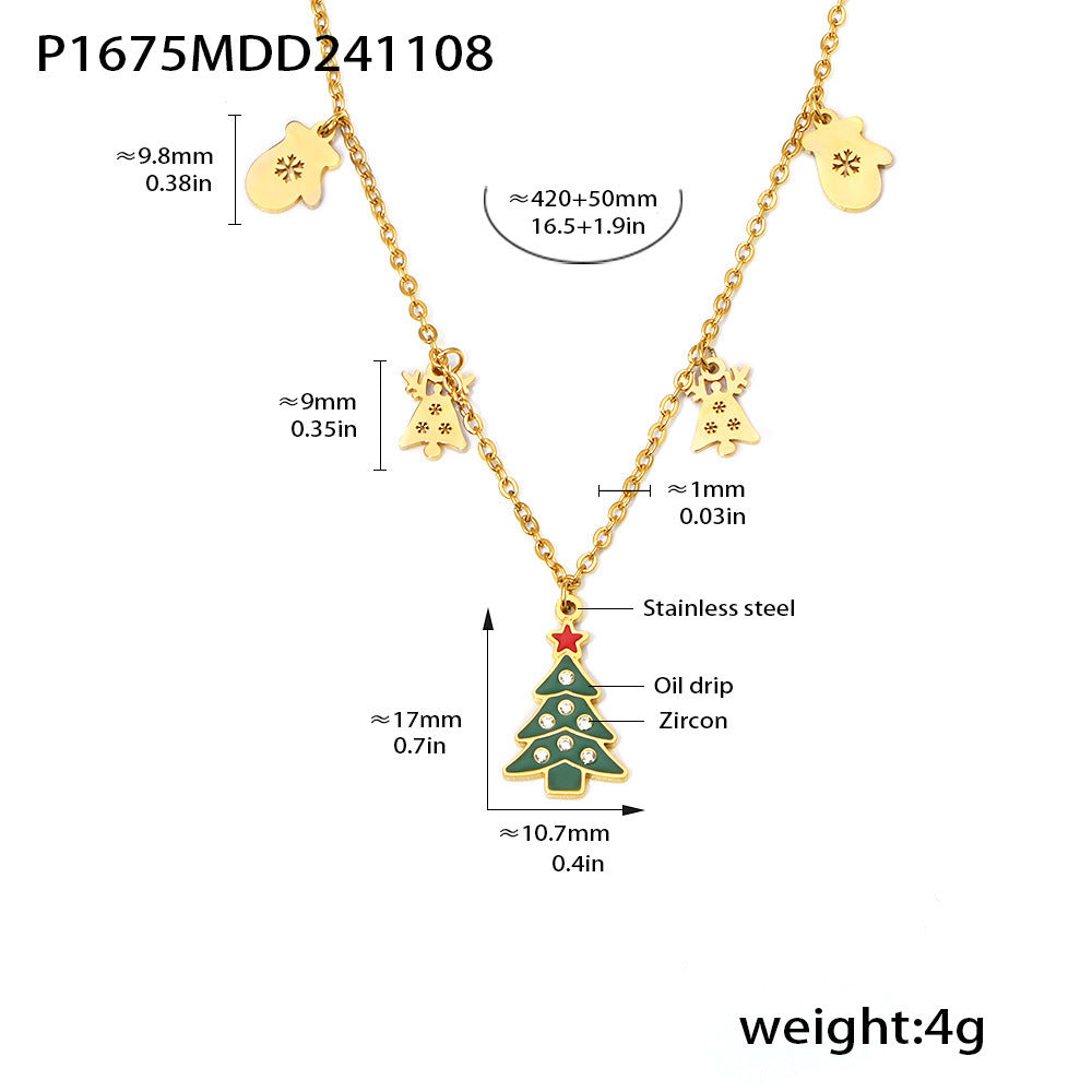 Wholesale Stainless steel 18K gold-plated Christmas enamel zircon necklace earring set