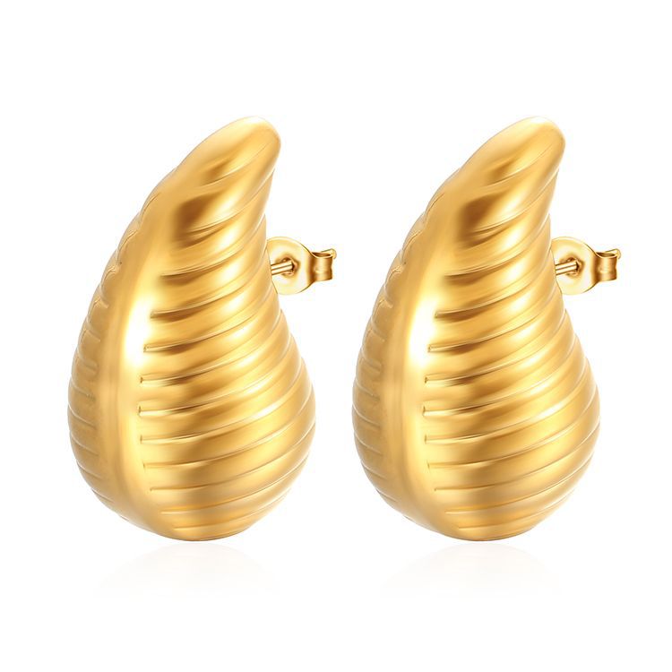 Wholesale Stainless Steel Earrings Electroplating 18k Water Drop Hollow Earrings ACC-ES-MuShan005