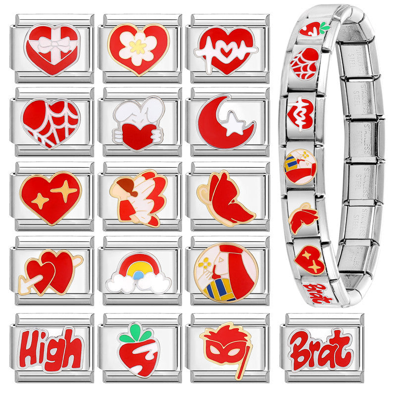 Wholesale Italian Charm Bracelet 9mm DIY Splicing Red Series Titanium Steel Composable Bracelet
