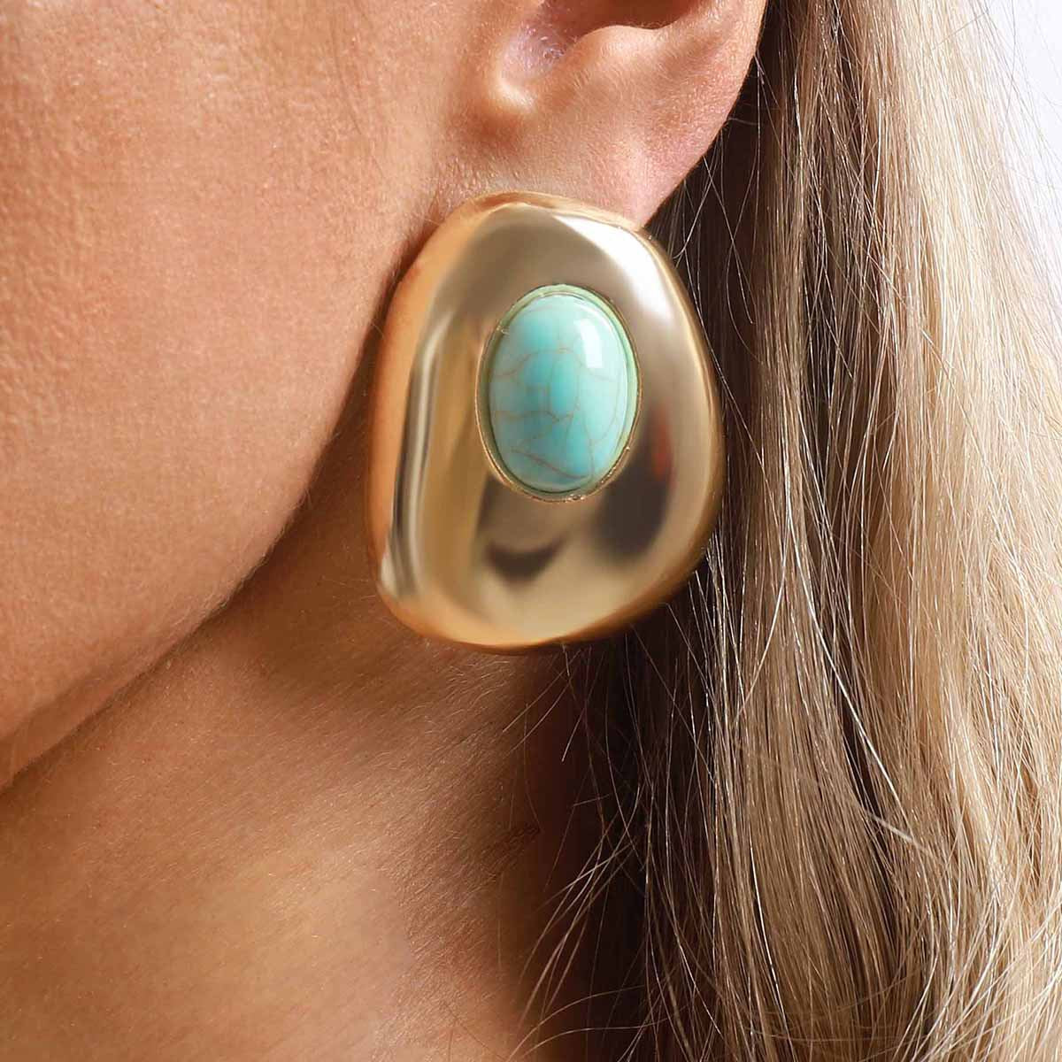 Wholesale Vintage-style niche high-end turquoise-encrusted stud earrings  understated luxury.