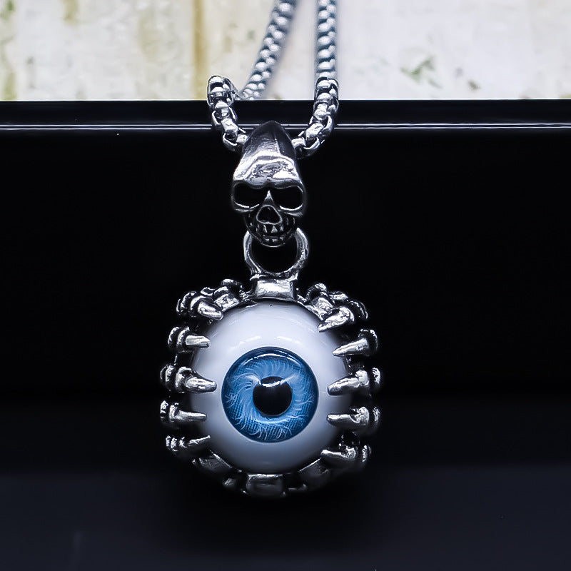 Wholesale Trendy Evil Eye Pendant Necklace For Men Silver Alloy Clavicle Chain Street Style Jewelry Accessory Resale