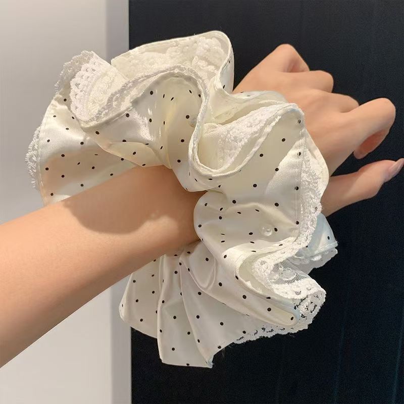 Wholesale Chunky Rainbow Polka Dot Lace Scrunchie Sweet Hair Tie Fashion Accessory Everyday Gift