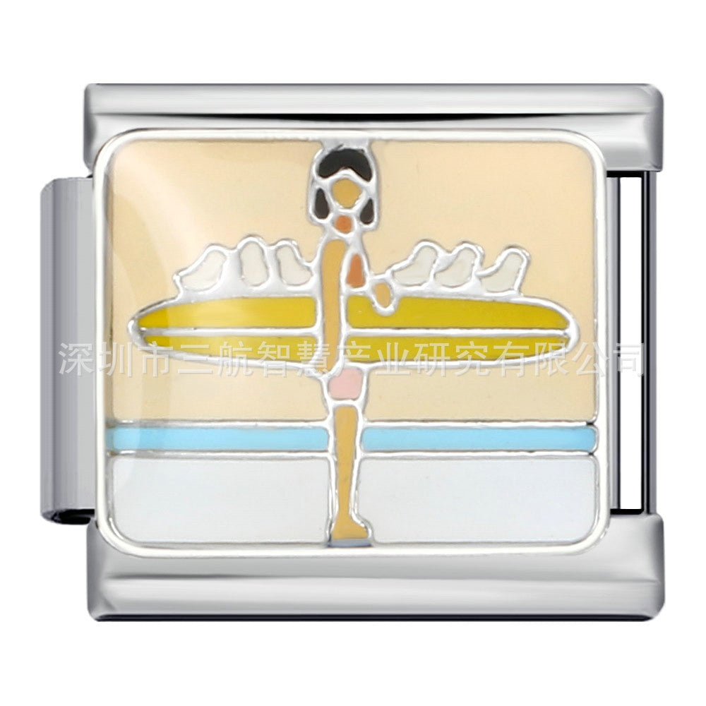 Wholesale 5pcs Italian Charm Bracelet 9mm DIY Splicing Beach Field Sunset Stainless Steel Composable Bracelet