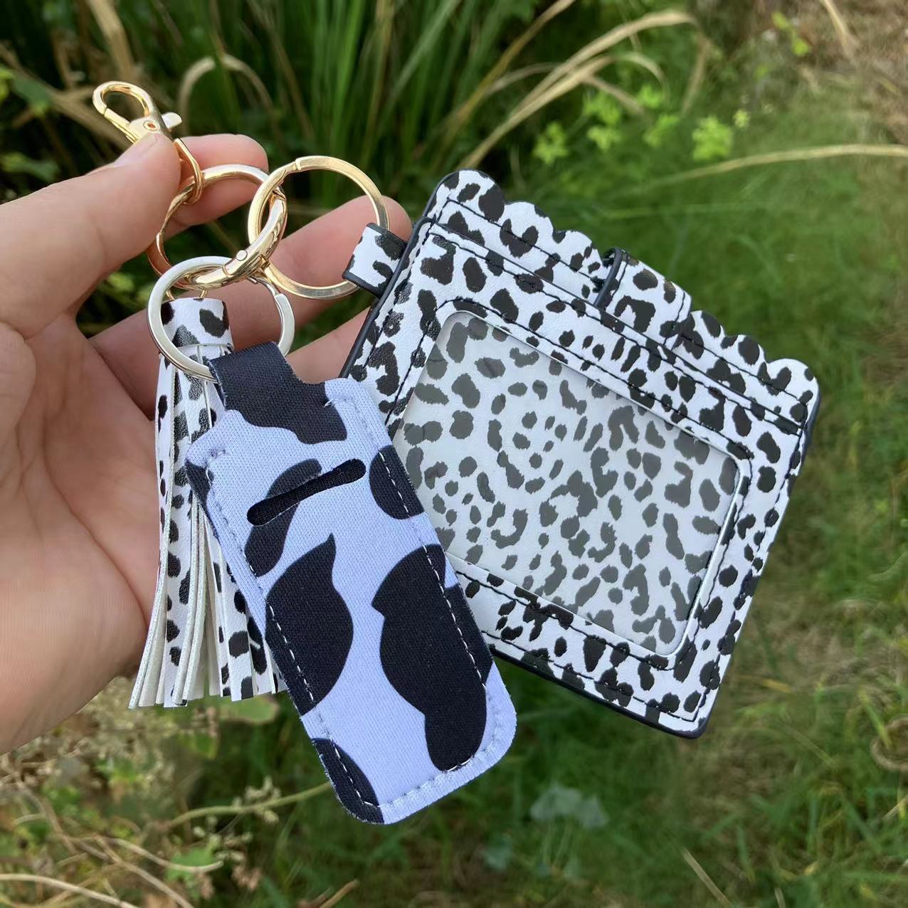 Wholesale Leopard Print Sunflower Butterfly Lipstick Case Card Holder Keychain Wristlet Keychain ACC-KC-QiuXue018