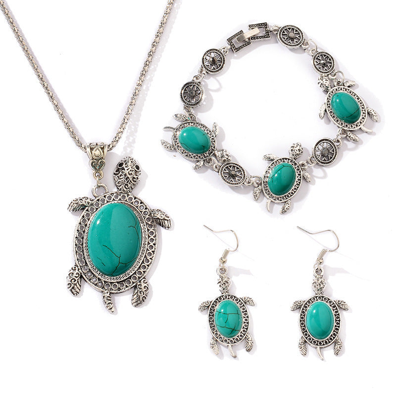 Wholesale Antique Silver Turtle Animal Jewelry Set - Fashion Boutique Resale Gift for Women