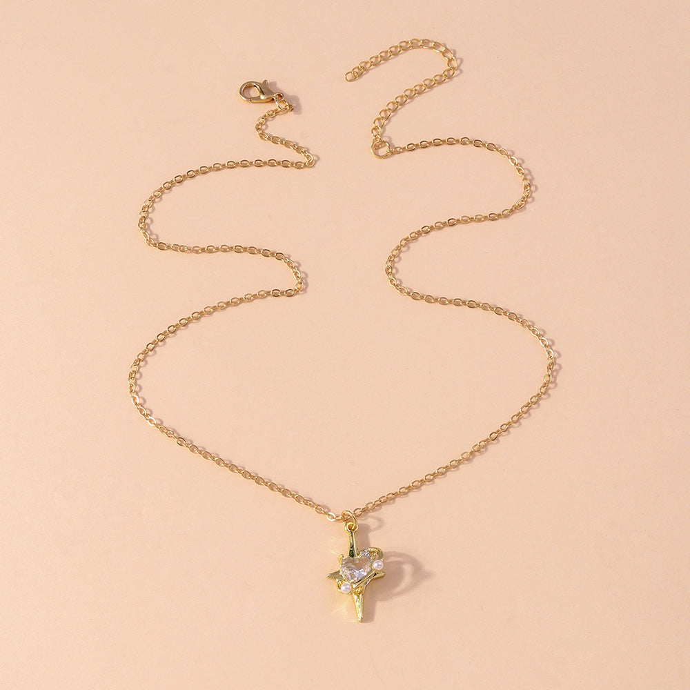 Wholesale cross clavicle chain  popular planet with four-pointed star necklace