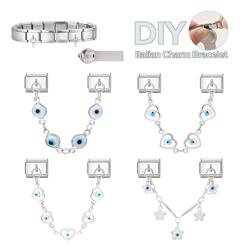 Wholesale Hearts and Love Italian Charms DIY square double-pendant Creative Stainless Steel Composable Bracelet