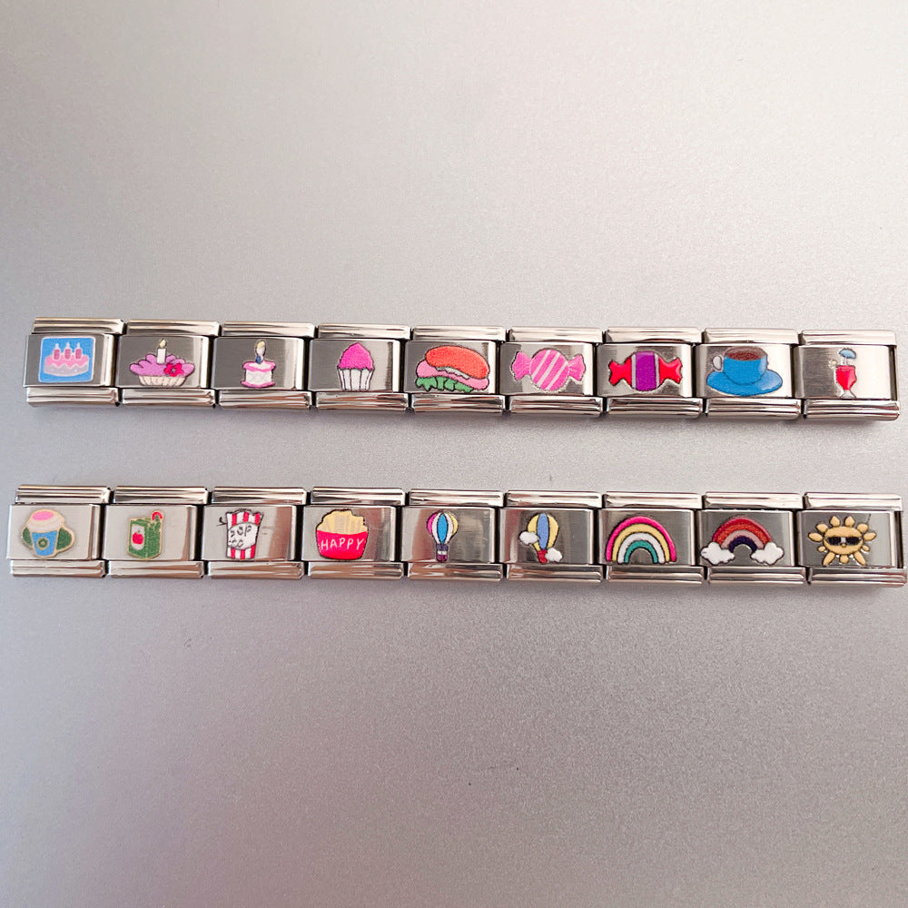 Wholesale New Printed Italian Module Bracelet Cartoon Pattern Motorcycle Bracelet DIY Stainless Steel Street Dance Hand Jewelry