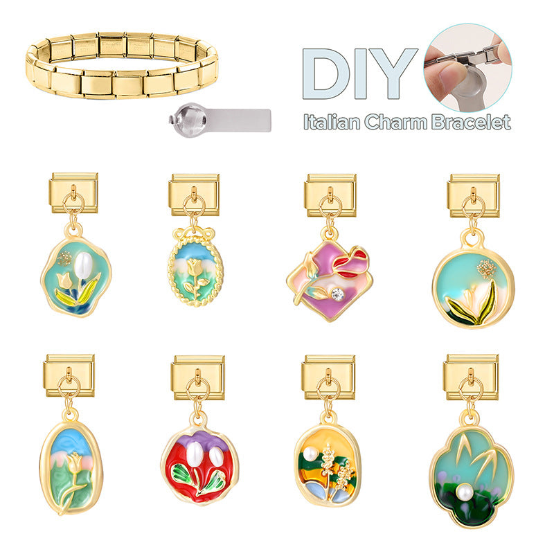 Wholesale Italian Charm Bracelet 9mm DIY Splicing Creative Pattern Pendant Stainless Steel Composable Bracelet