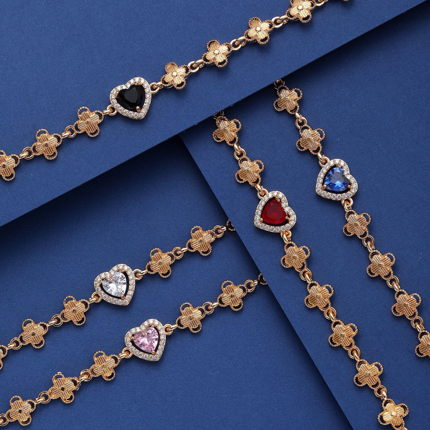 Wholesale Copper Plated Gold Inlaid Zircon Heart Bracelet ACC-BT-HengXuan003