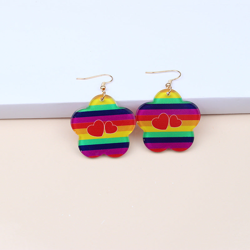 Wholesale Rainbow LGBT Pride Month Heart Shape Rainbow Dragonfly Acrylic Earrings ACC-ES-DA014
