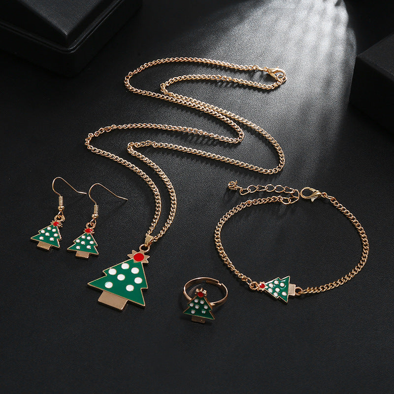 Wholesale Christmas Cute Santa Claus Oil Drop Necklaces Alloy Ring Earrings Bracelet Set ACC-NE-MDD001