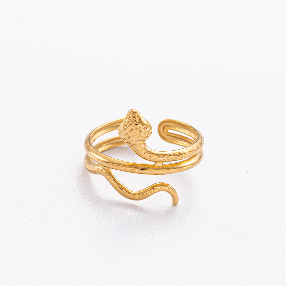 Wholesale Snake-shaped Stainless Steel Electroplated 18K Gold Movable Rings ACC-RS-YuHui004