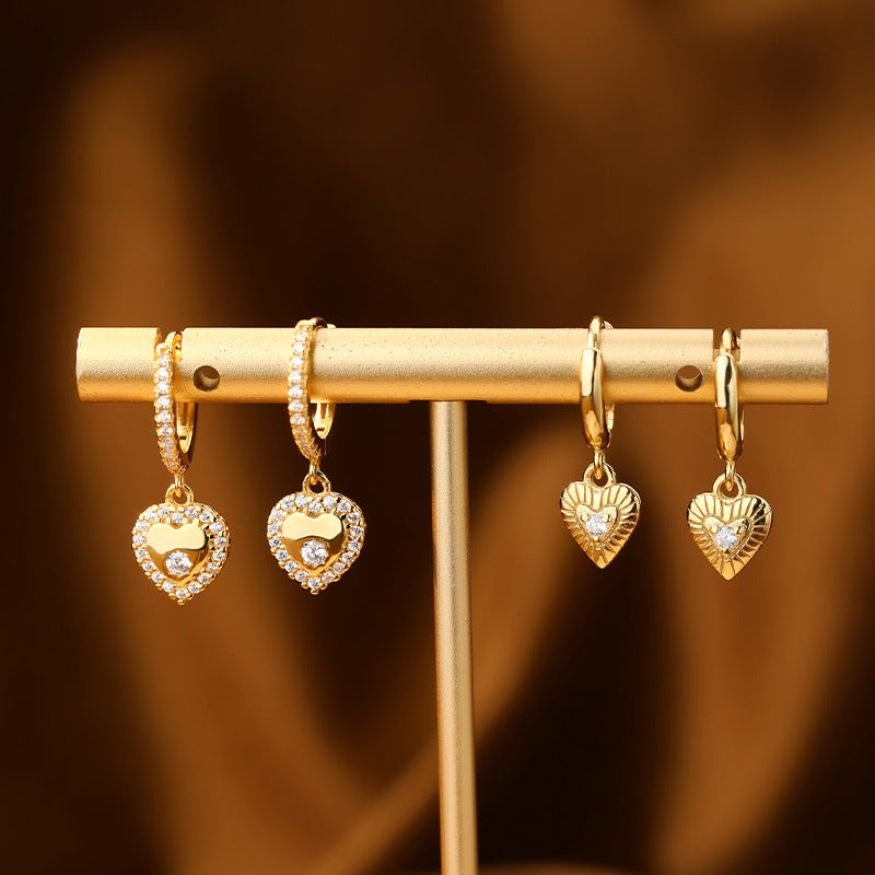 Wholesale s925 silver cute zircon heart earrings