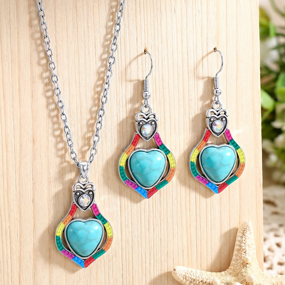 Wholesale Retro Bohemian Geometric Water Drop Necklace and Earrings Set,  Zinc Alloy Party Wear Jewelry