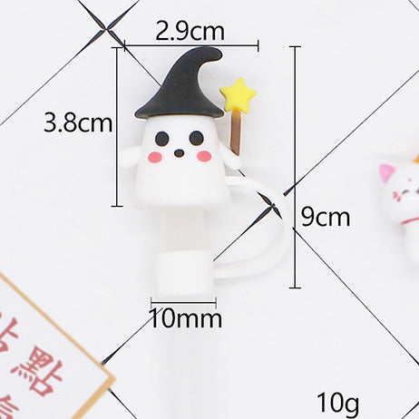 Wholesale  Straw Cover Fun PVC Dust Proof Cap For Straight Straws 10Mm White Star Ghost Straw Tube Cap