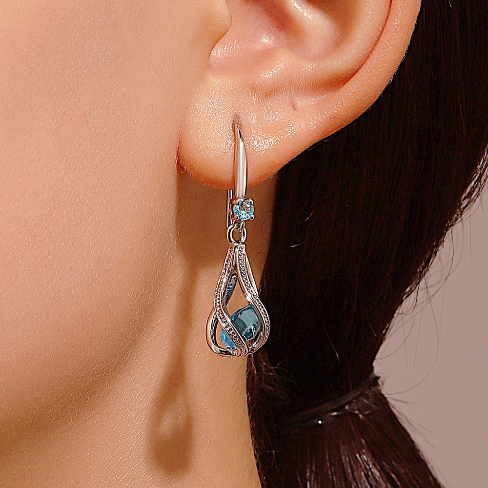 Wholesale Alloy Inlaid Zircon Drop Earrings Water Drop Hollow Rotating Design Fashion Jewelry Accessory For Bridal Party