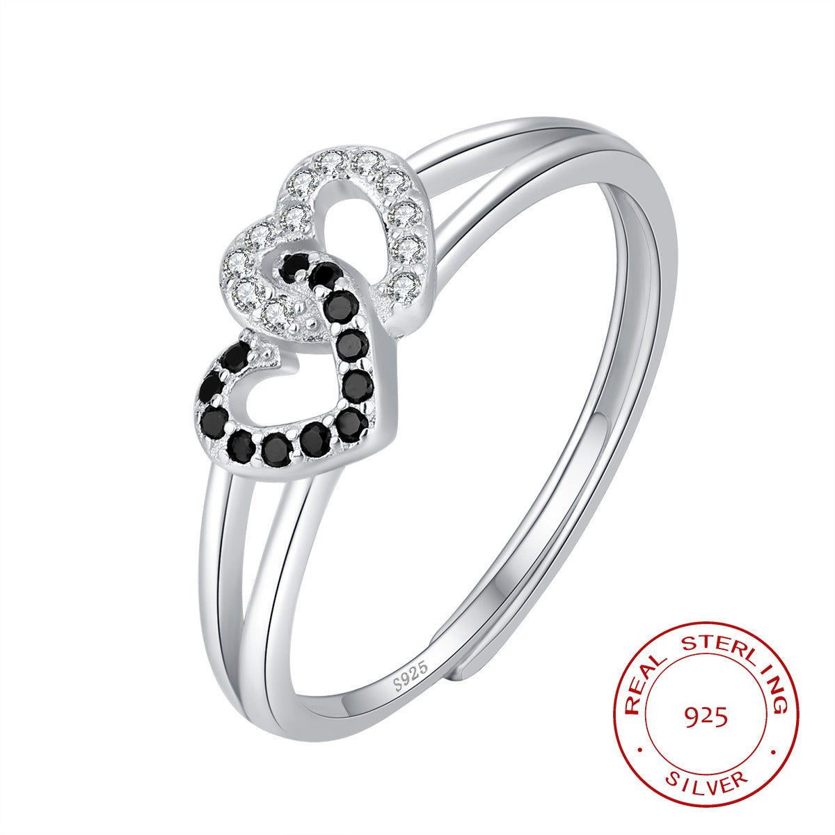 Wholesale s925 Sterling Silver Hollow-out Double Love Luxury Ring