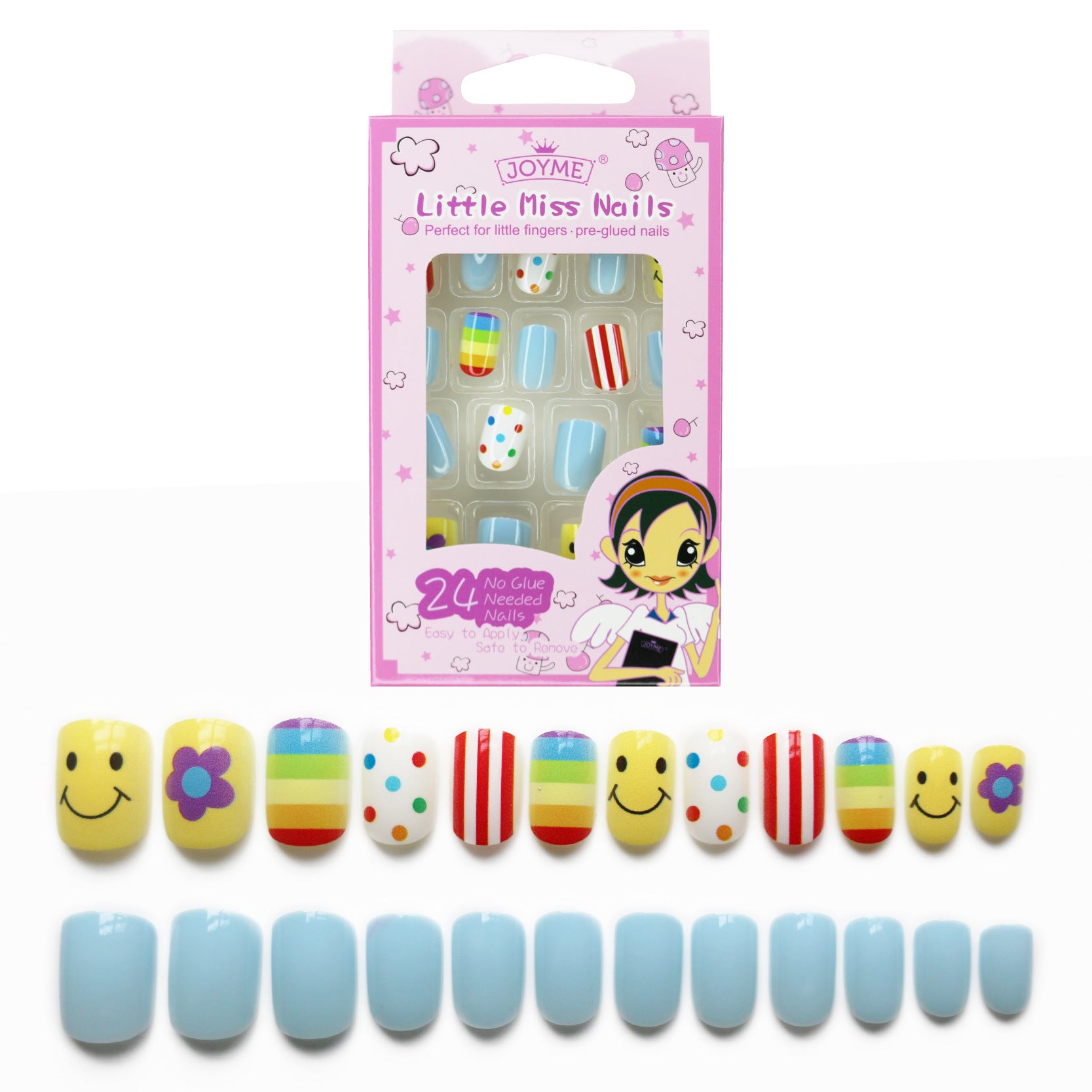 Wholesale Children's Press on Nails Kits 24 Solid Color Back Glue Nail Art Pieces ACC-NS-XKQ004