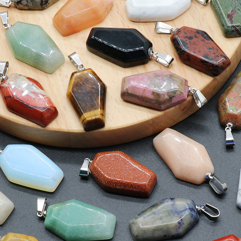 Wholesale Mini Coffin Board Natural Crystal Stone Coffin Board Necklace Pendant ACC-PT-KeSuo004