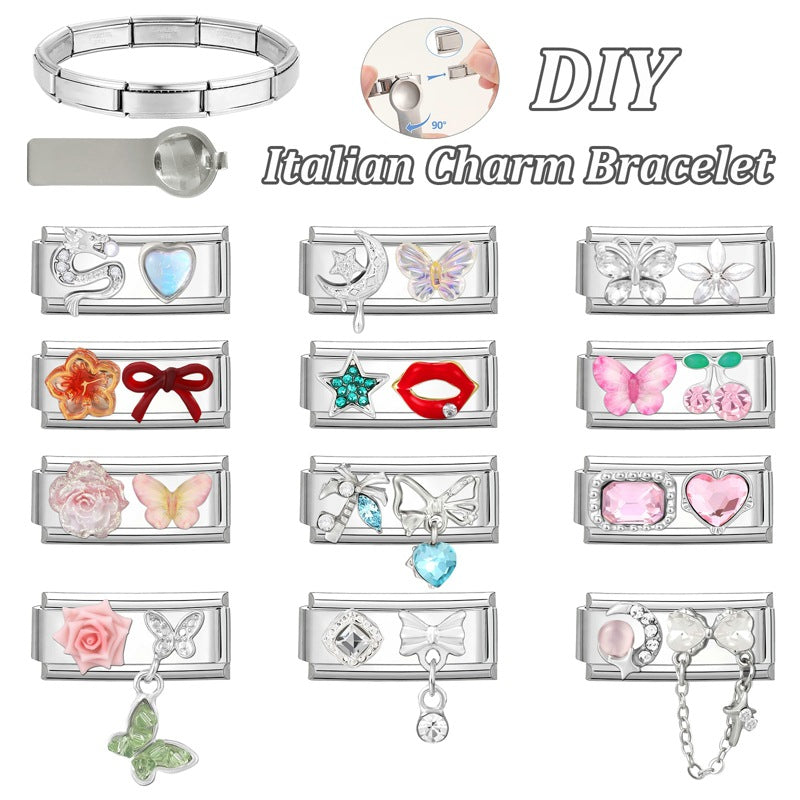 Wholesale Italian Charm Bracelet 9mm DIY Fresh and Cute  Creative Stainless Steel Composable Bracelet