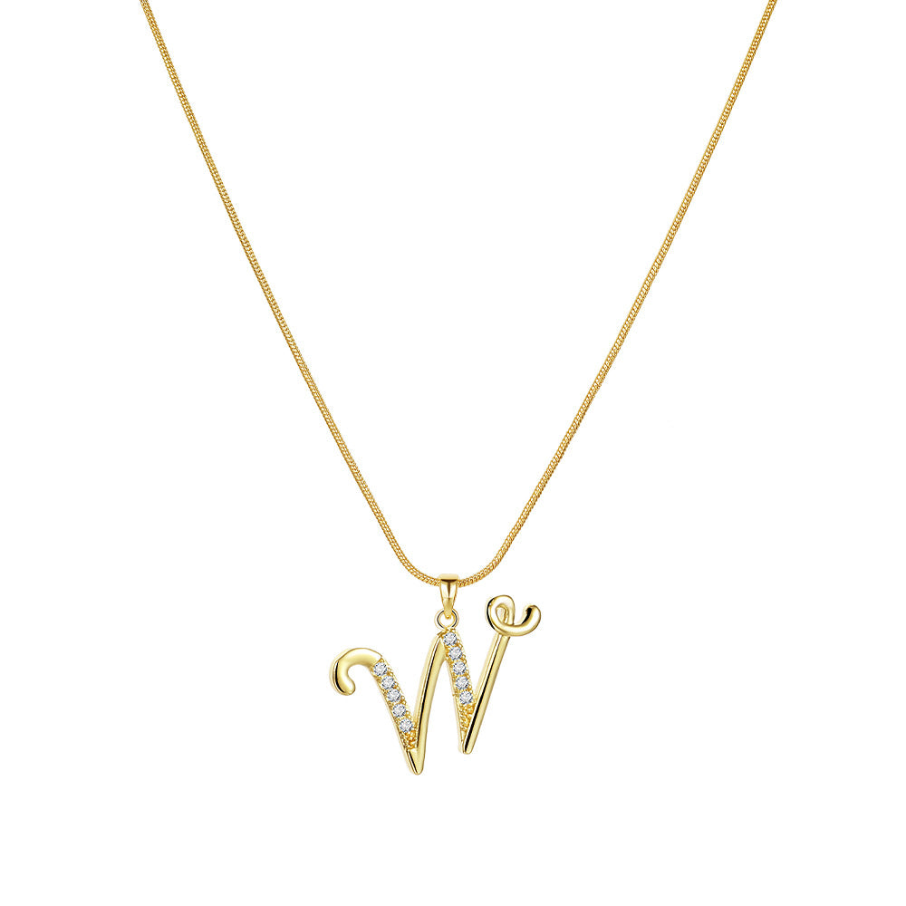 Wholesale 26 Letter Creative Simple Copper Zircon Snake Chain Gold Necklace