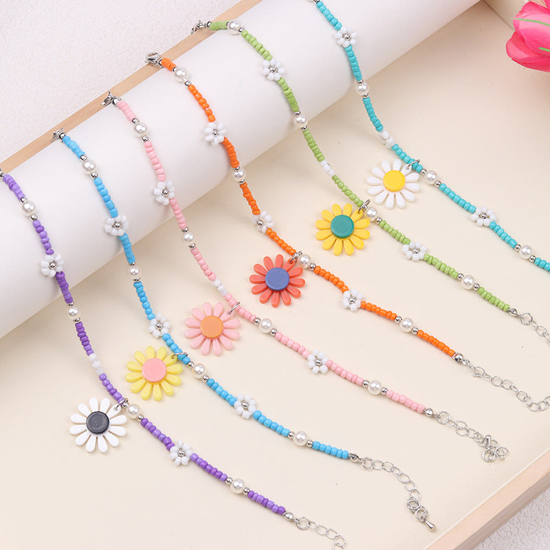 Wholesale  color flower anklet small fresh stitching daisy retro anklets