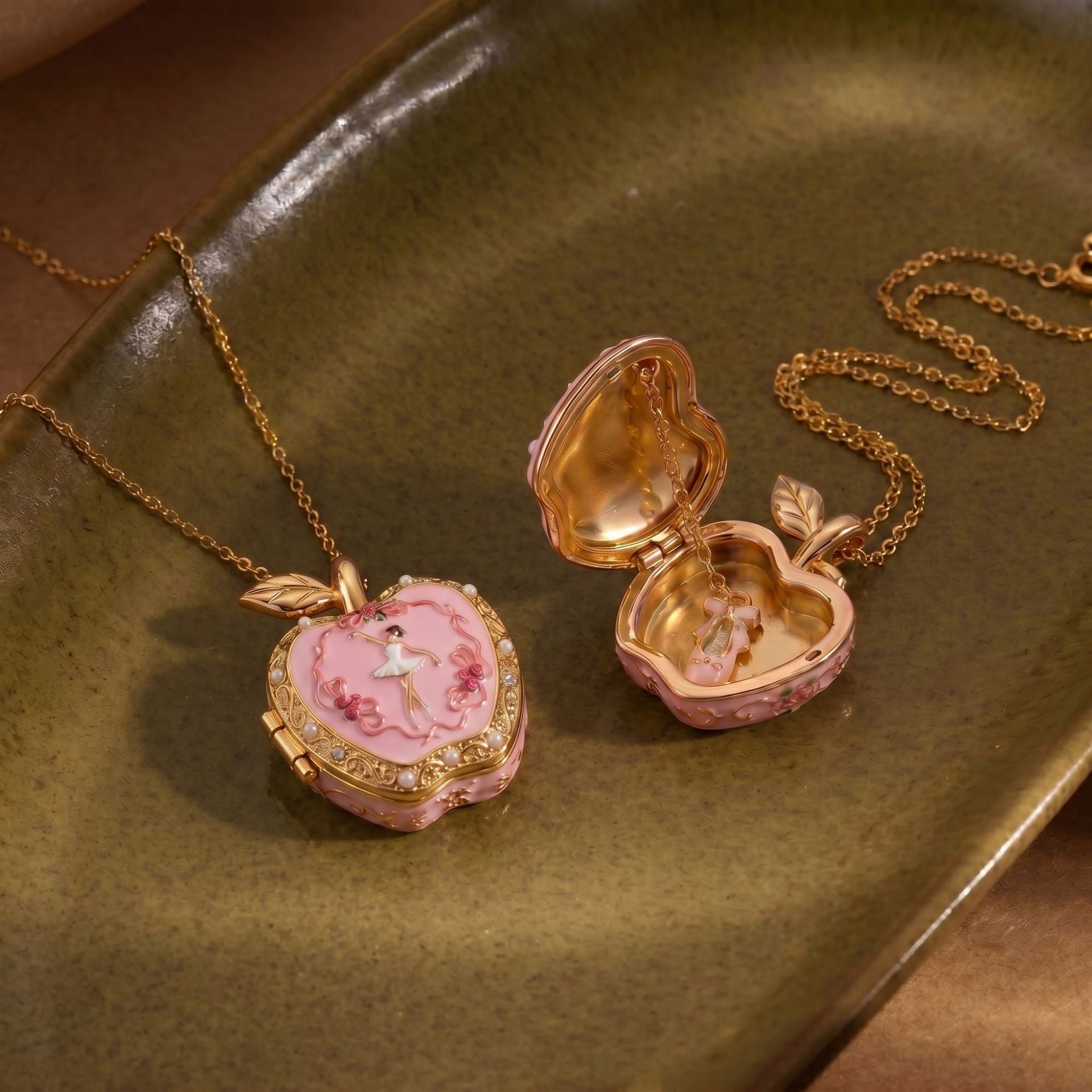Wholesale Ballet Locket Necklace Pink Gold Electroplated Copper Cute Gift For Girls Fashion Jewelry