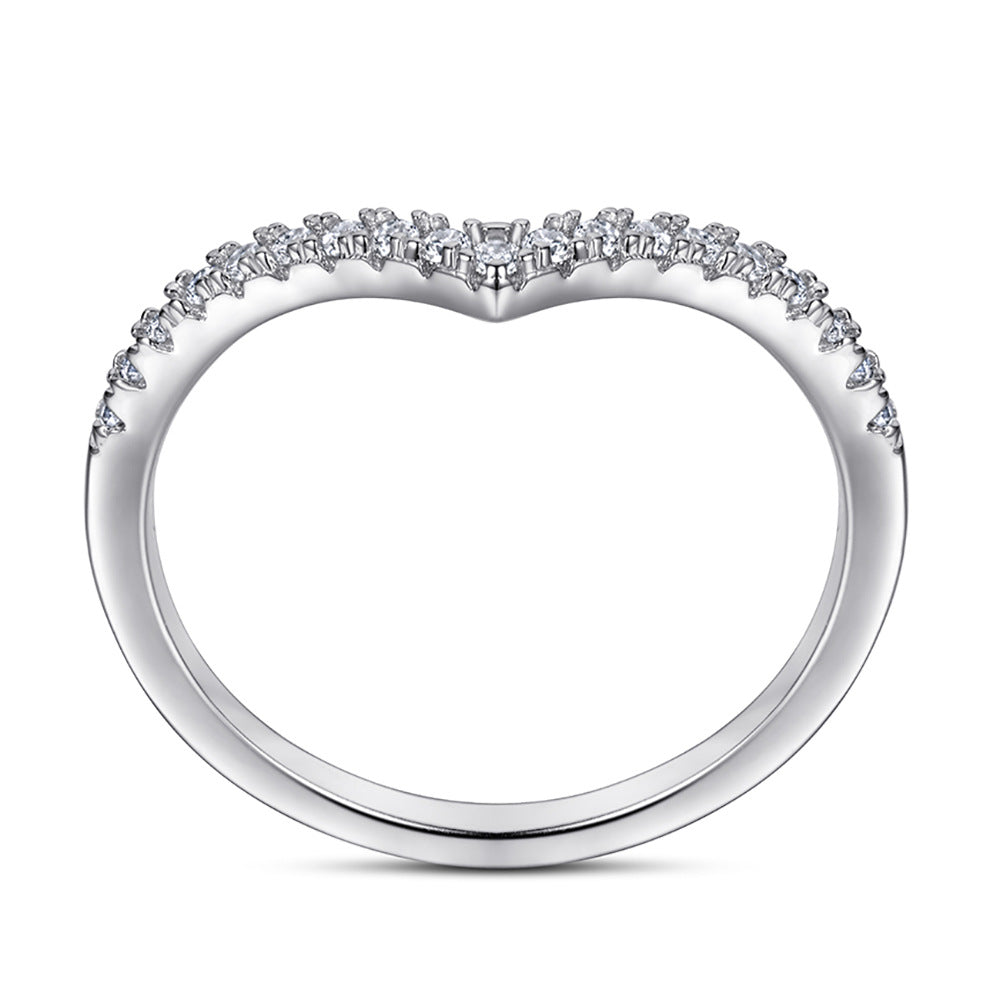 Wholesale  S925 silver ring  fashion V-shaped row drill micro-inlaid zircon ring