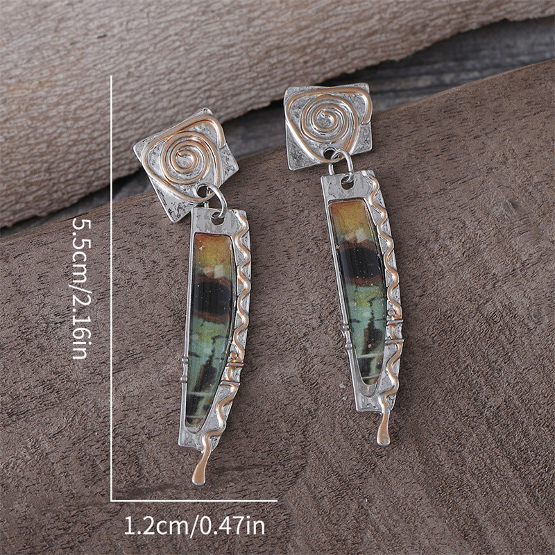 Wholesale Zinc Alloy Ancient Silver Earrings Retro Marble Pattern Snake Motif Party Gift