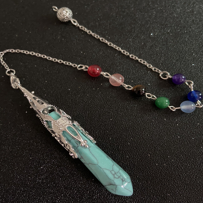 Wholesale Stone Pendant Natural Hexagonal Column Pendulum Raw Stone Seven Color Beads Crystal Necklaces ACC-NE-XingYue003