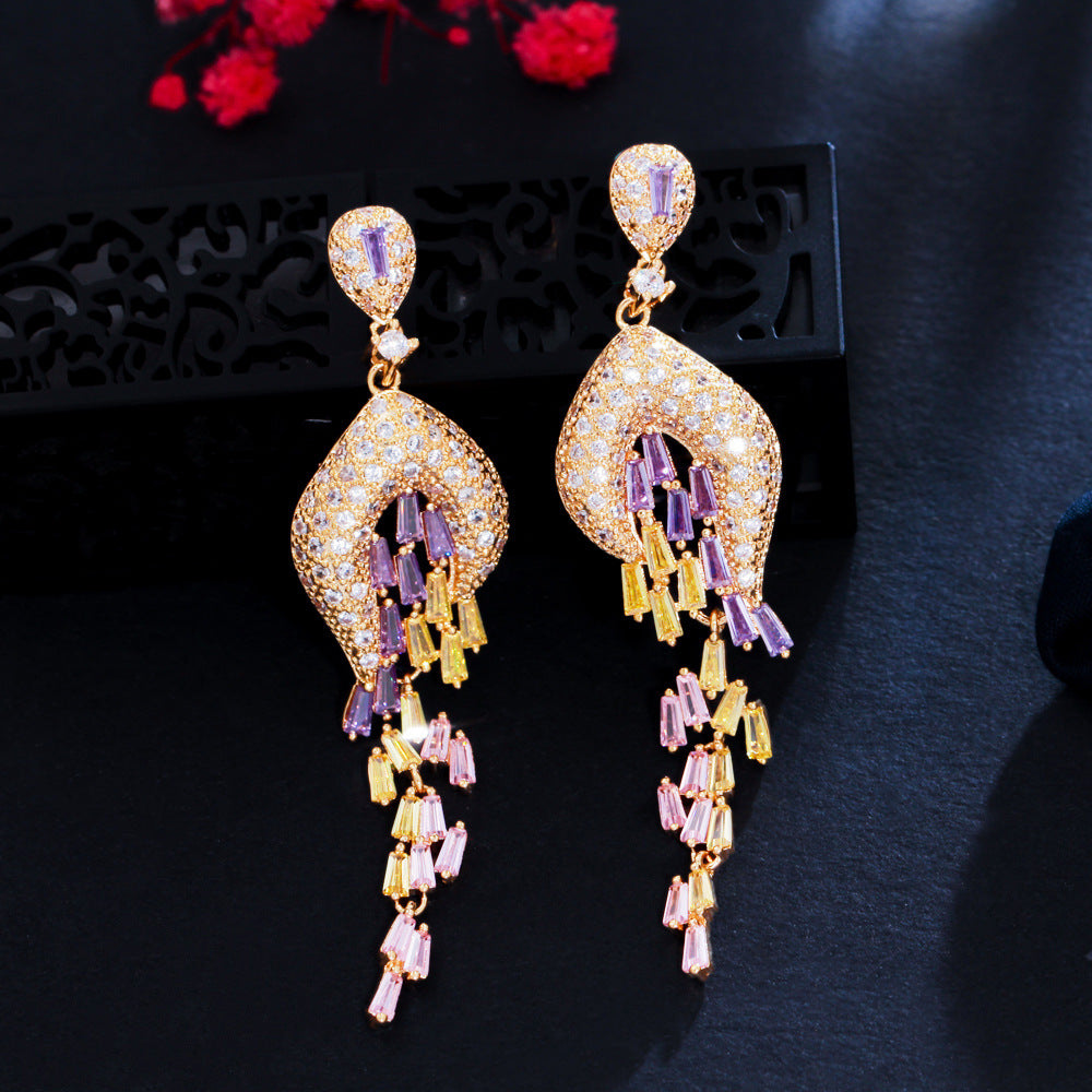 Wholesale Colored Zirconia Tassel Earrings