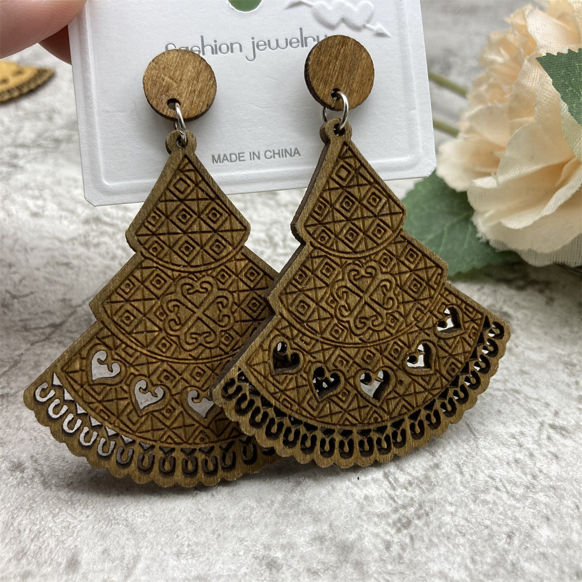 Wholesale Wood Hollow Vintage Earrings ACC-ES-FX068